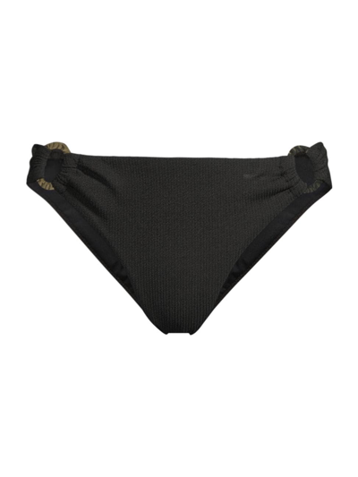 Shop Change Of Scenery Women's Ring Trim Textured Bikini Bottom In Black Texture