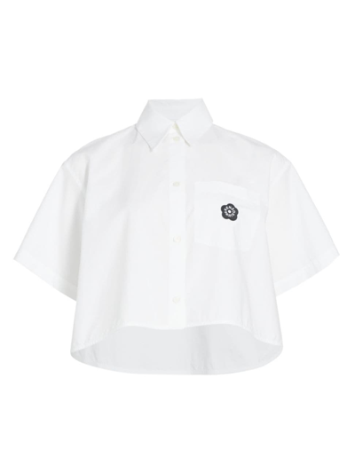 Shop Kenzo Women's Boke 2.0 Logo Cotton Crop Shirt In White