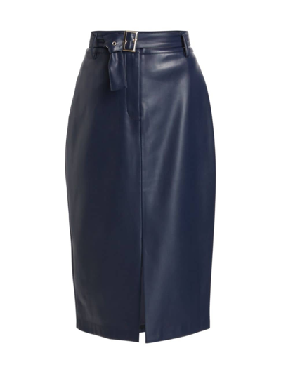 Shop Elie Tahari Women's The Kris Belted Faux Leather Skirt In Peacoat
