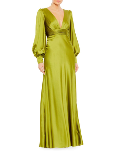 Shop Mac Duggal Women's Ieena Satin Bishop-sleeve Gown In Apple Green