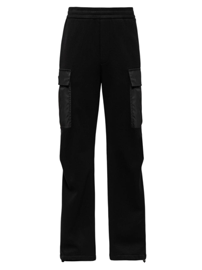 Shop Prada Men's Cotton Fleece Pants With Re-nylon Details In Black