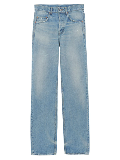 Shop Saint Laurent Women's Long Baggy Jeans In Charlotte Blue Denim
