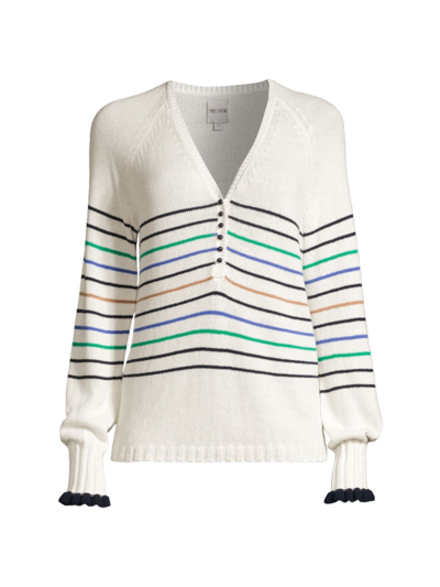 Shop Nic + Zoe Women's Maritime Striped V-neck Sweater In Cream Multi