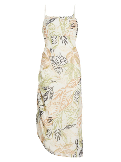 Shop En Saison Women's Nina Embroidered Ruched Midi-dress In Tropical Khaki