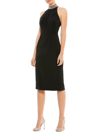 Shop Mac Duggal Women's Ieena Crystal-embellished Halter Midi-dress In Black