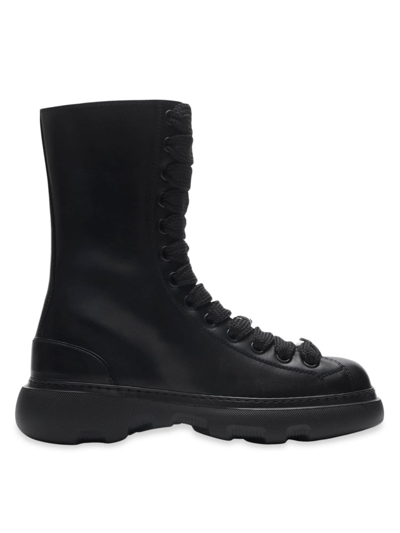 Shop Burberry Women's Ranger High Leather Boots In Black