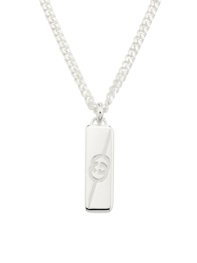 Shop Gucci Men's  Tag Necklace In Silver
