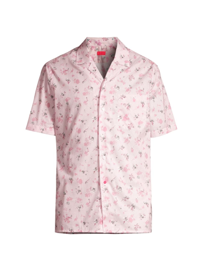 Shop Isaia Men's Floral Camp Collar Shirt In Pink