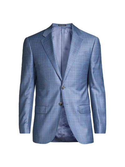 Shop Emporio Armani Men's Plaid Wool Sportcoat In Blue