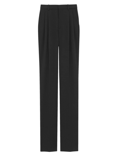 Shop Saint Laurent High-waisted Pants In Grain De Poudre In Black