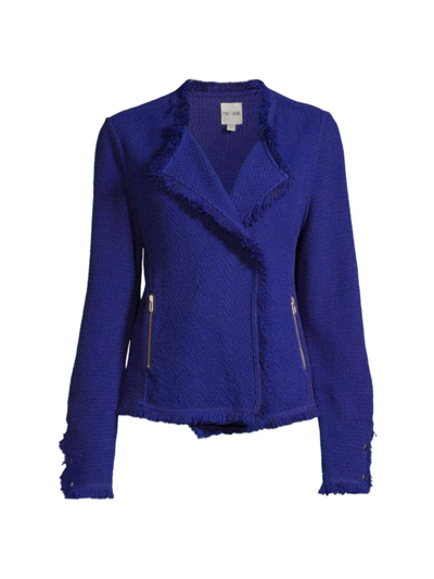 Shop Nic + Zoe Women's Fringe Mix Knit Jacket In Mazarine