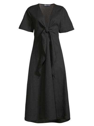 Shop Harshman Women's Fiorella Knotted Linen Dress In Black