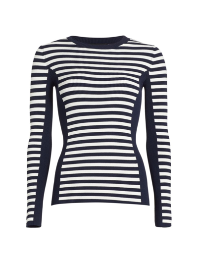Shop Elie Tahari Women's The Vesper Striped Sweater In Peacoat Sky White