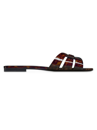 Shop Saint Laurent Women's Tribute Mules In Tortoiseshell Patent Leather In Manto Naturale
