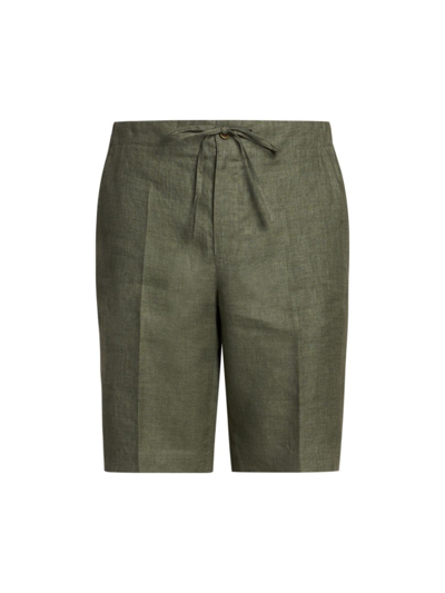 Shop Loro Piana Men's Linen Bermuda Shorts In Green Landscape