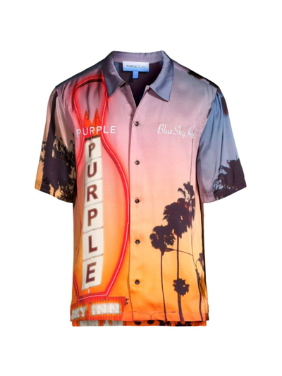 Shop Purple Brand Men's  X Blue Sky Inn Gradient Button-front Shirt In Orange Sunset