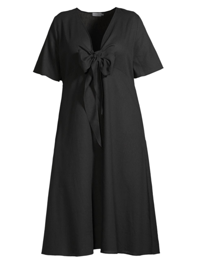 Shop Harshman, Plus Size Women's Fiorella Cotton-linen Midi-dress In Black