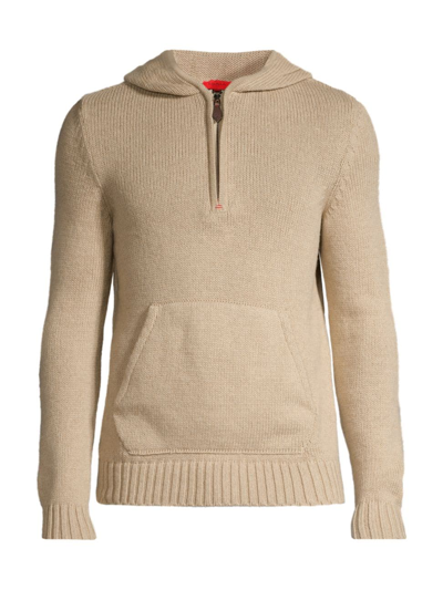 Shop Isaia Men's Half-zip Sweater Hoodie In Light Beige