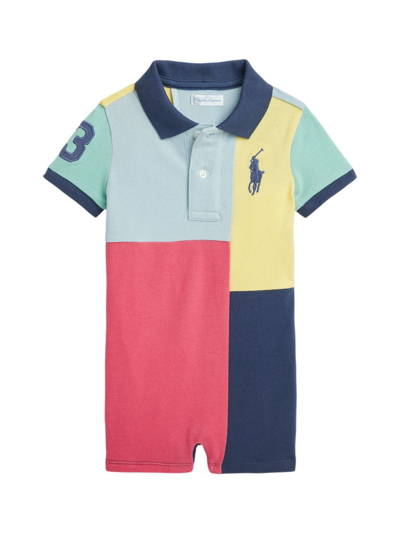 Shop Polo Ralph Lauren Baby Boy's Colorblocked Cotton Shortall In Pale Red Multi