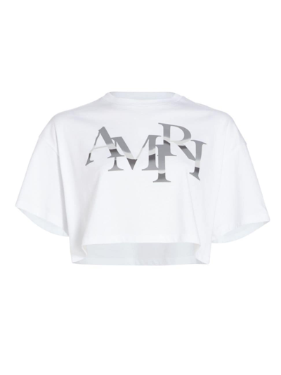 Shop Amiri Women's Staggered Chrome Logo T-shirt In White