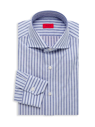 Shop Isaia Men's Mix Striped Dress Shirt In Blue Stripe