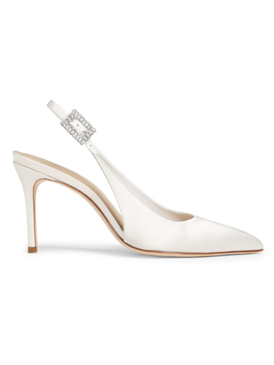 Shop Saks Fifth Avenue Women's 85mm Crystal-buckle Satin Slingback Pumps In White