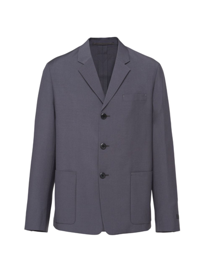 Shop Prada Men's Single Breasted Mohair Wool Jacket In Grey