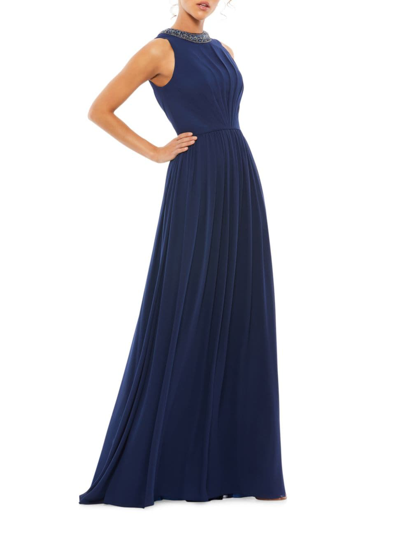 Shop Mac Duggal Women's Embellished Jewel-neck Sleeveless A-line Gown In Midnight