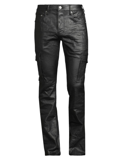Shop Purple Brand Men's Coated Flared Stretch Cargo Pants In Black