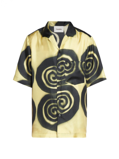 Shop Nanushka Men's Bodil Spiral Silk Button-front Shirt In Spiral Spray