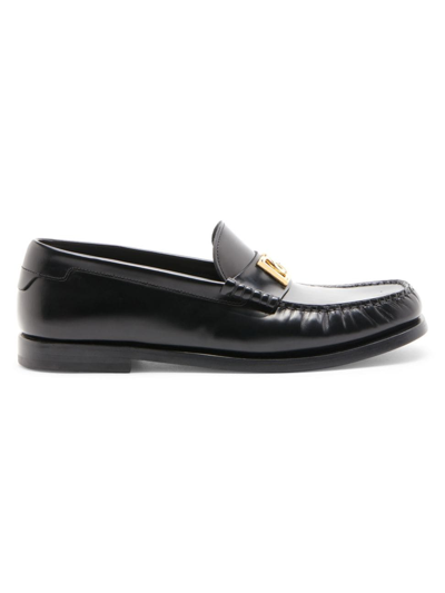 Shop Dolce & Gabbana Men's City Blanco Logo Leather Loafers In Black
