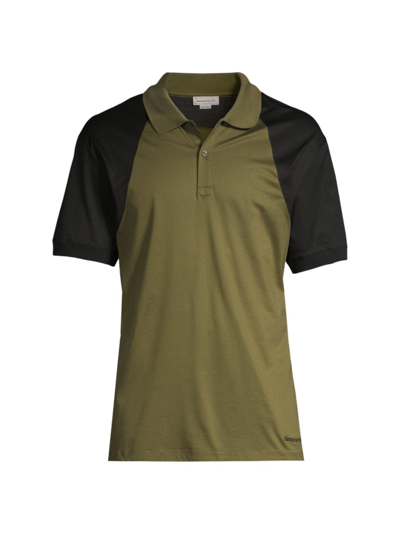 Shop Alexander Mcqueen Men's Harness Colorblock Polo Shirt In Deep Khaki
