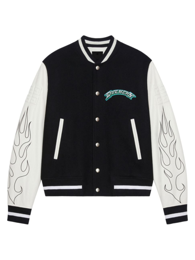 Shop Givenchy Men's Varsity Jacket In Wool And Leather In Black White