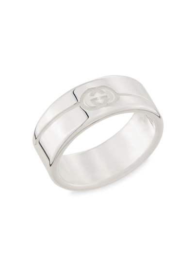 Shop Gucci Men's  Tag Wide Ring In Silver
