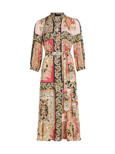 Shop Elie Tahari Women's Mila Belted Print Stretch Silk Midi-dress In Wonder Wheel Baroque Print