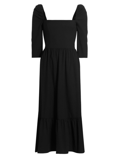 Shop Reformation Women's Cyprus Cotton Tiered Midi-dress In Black