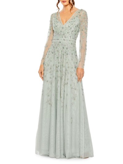 Shop Mac Duggal Women's Sequin Embellished Long-sleeve Gown In Sage