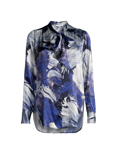 Shop Reiss Women's Taryn Tie-neck Blouse In Blue