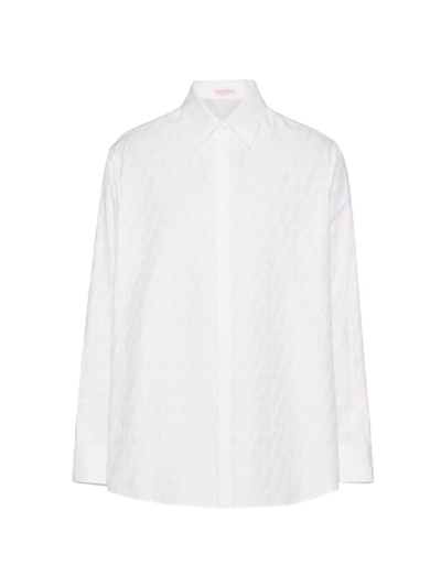 Shop Valentino Men's Cotton Poplin Shirt With Toile Iconographe Pattern In White