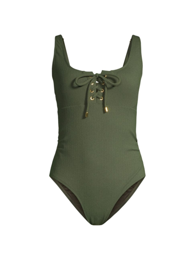 Shop Change Of Scenery Women's Taylor Lace-up One-piece Swimsuit In Olive Texture