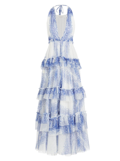 Shop Philosophy Di Lorenzo Serafini Women's Printed Tulle Maxi Dress In Fantasy Print Lt Blue
