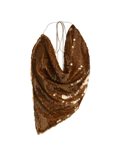 Shop A.w.a.k.e. Women's Open Back Sequin Cowl Neck Top In Brown