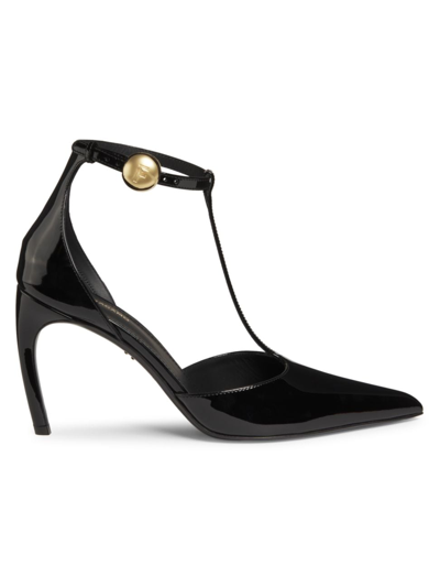 Shop Ferragamo Women's Odette 85mm Patent Leather T-strap Pumps In Nero