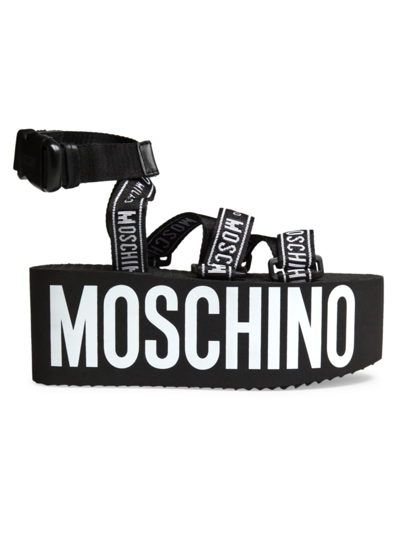Shop Moschino Women's Leather & Textile Wedges In Nero