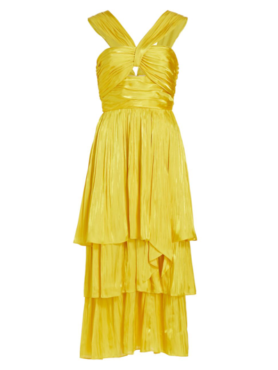 Shop Cinq À Sept Women's Malia Pleated Satin Midi-dress In Vivid Willow