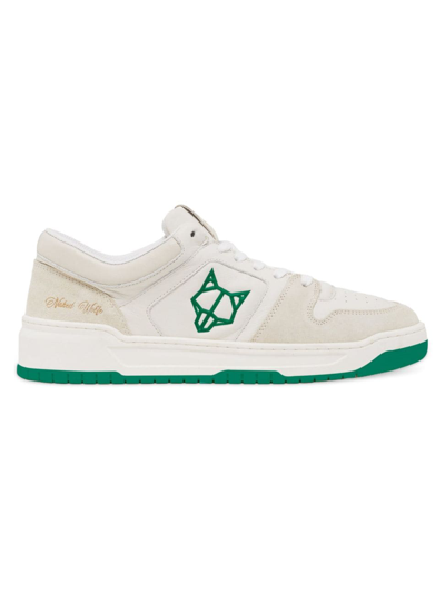 Shop Naked Wolfe Men's Cm-01 Leather Suede Combo Sneakers In Green Off White
