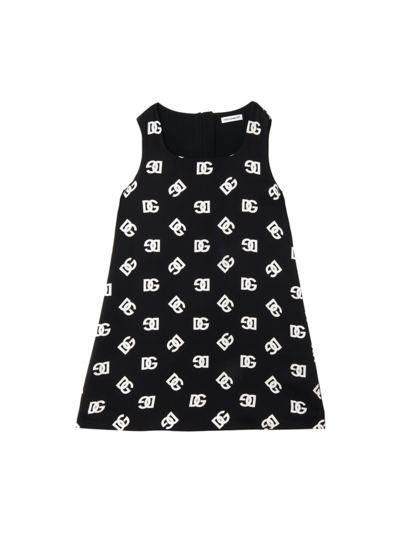 Shop Dolce & Gabbana Little Girl's & Girl's Logo Sleeveless Dress In Black White Logo