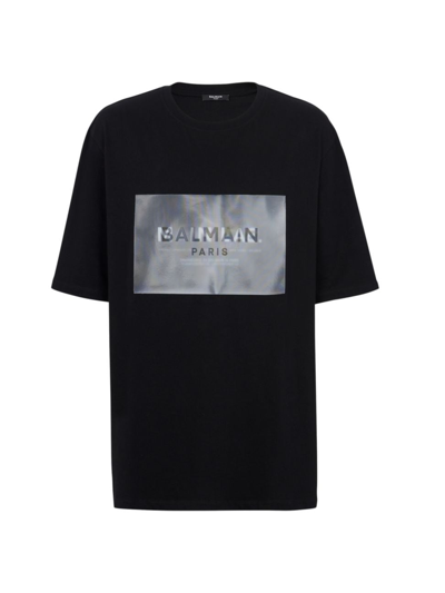 Shop Balmain Men's Main Lab Holographic Crewneck T-shirt In Black