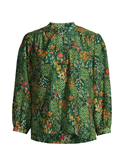 Shop Birds Of Paradis Women's Bailey Floral Long-sleeve Blouse In Evergreen Multi