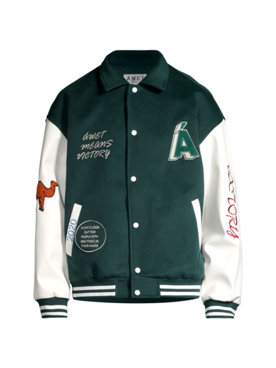 Shop Awet Men's Biniam Wool-blend Letterman Jacket In Green